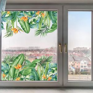 Kalanka-118x39 Cm Grandes Feuilles De Bananier Fenêtre Adhère Plante Tropicale Feuilles Vertes Fleurs Fenêtre Stickers Double Face Non Adhésif Statique Transparent Vitrail Autocollant Pour Porte - Neuf