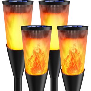 Lumi&egrave;res Flamme Solaire Exterieure, 4 Pi&egrave;ces 12 Led Lampe Solaire Flamme Ip65 &Eacute;tanche, 2 Modes Lampe Torche Solaire Avec Flammes R&eacute;alistes Pour D&eacute;cor, Jardin, Patio, Chemins, Pelouse - Neuf