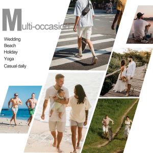 Shorts Homme Lin Coton Et&eacute; Leger Respirant Poches Taille &Eacute;lastique D&eacute;contract&eacute; Bermudas Pantalon Plage - Neuf