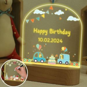 Cadeau Nouveau N&eacute; Gar&ccedil;on, Veilleuse Led De Chevet Personnalis&eacute;e, Lampe Chevet Led Pour B&eacute;b&eacute;, Jolie Veilleuse Chaude Cadeau D'anniversaire - Neuf