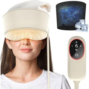Masseur De T&ecirc;te Capuchon Avec Compresseur D'airbag, 3 En 1 Massage Tete Mit 3 Chauffage Et Compression &Agrave; Froid Pour La T&ecirc;te Le Cou Et Les Yeux, Cadeaux Pour Meres Papa Femme Homme (Ivoire) - Neuf