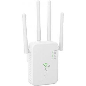 WiFi Repeater, 1200Mbps WiFi Amplifier, Powerful Wireless Dual Band 5GHz & 2.4GHz WiFi Repeater with WPS WiFi Extender, Compatible with All Ethernet Port Internet Box (White) - Neuf