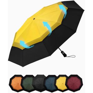 Parapluie Pliant Compact - Parapluie Homme Automatique Resistant Vent, Parapluies De Voyage Portables, Auvent &Agrave; Double Ventilation Rev&ecirc;tement En 210t, Port&eacute;e 102 Cm, 9 Sections - Neuf