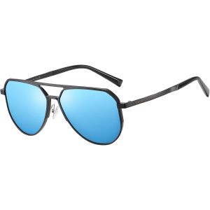 Kathlelxh-Lunettes De Soleil Rétro Pour Homme Et Femme - Cadre En Métal Surdimensionné - Lunettes De Soleil Vintage - Avec Protection Uv Dc3039, Noir/Bleu, Medium[H1228] - Neuf