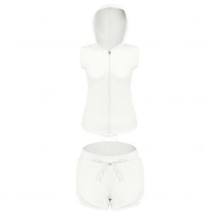 Ensemble 2 Pieces De Sport De Plein Air Pour Femme, Veste Et Short De Yoga Respirants, Pour Course A Pied Et Fitness (Blanc, Taille L) - Neuf