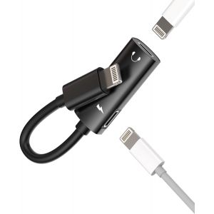 THEF-Adaptateur Aux pour iPhone Double Lightning Jack Casque Accessoires Audio Chargeur Câble Adaptateur Écouteurs Câble Répartiteur Autoradio Headphone Charge pour Apple iPad 14 13 Pro Casque Dongle - Neuf