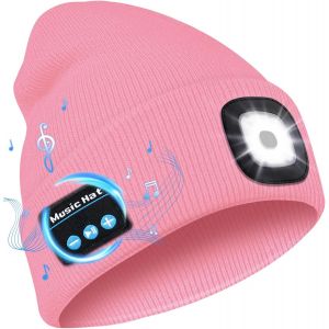 Bonnet Bluetooth Avec Led Lampe, Bonnet Musique Bluetooth V5.0 Avec Écouteurs Sans Fil Usb Rechargeable Bonnet Tricoté D'hiver Chaud Chapeau Lumiere Frontale, Cadeau De Noël Pour Homme Femme - Neuf