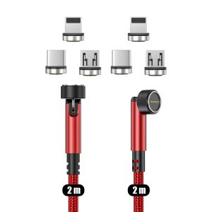 Eryi-Câble De Chargement Magnétique [2m Rouge/Pack De 2], Charge Rapide Et Transfert De Données, Câble Magnétique Compatible Avec Micro-Usb, Smartphones Usb-C, I-Produits Et Android Auto - Neuf