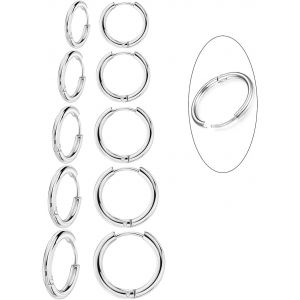 Tianyi-Ensemble De 10 Paires De Boucles D'oreilles Rondes Pour Femmes Hommes Filles Boucle D'oreille En Cartilage L&eacute;g&egrave;re En Acier Inoxydable &Agrave; Cliquet Sans Fin Hypoallerg&eacute;nique 10-18mm - Neuf