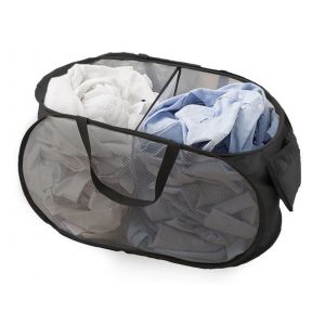 Panier &agrave; linge pliable en filet &agrave; 2 compartiments - Noir - Neuf