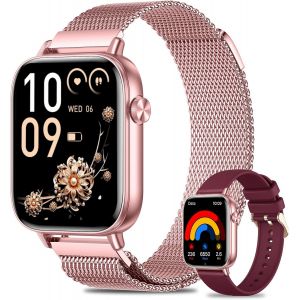 Montre Connectée Femme Avec Appel, 1.83"" Hd Smartwatch Avec Fonction Féminine, 100+ Modes Sportifs, 24h Fréquence Cardiaque, Spo2, Sommeil, Ip68 Podomètre Compatible Android Et Ios, Rose - Neuf