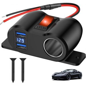 TIANYI-Prise de Chargeur USB 12V, 120 W Double USB Allume Cigare, Deux Ports PD3.0 et QC3.0, Adaptateur pour Allume Cigarette avec interrupteur pour voiture, camping-car, bateau 12 V-24 V - Neuf
