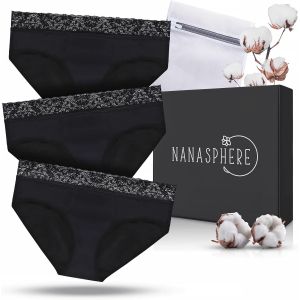 Kalanka-Lot 3 Culottes Menstruelles Ultra Absorbante Coton Bio + Sac | Flux Abondant Sous V&ecirc;tement R&egrave;gles Fuites Post Accouchement Adolescente (Fr/Es, Alpha/Lettres, M, Taille Normale, Taille Normale - Neuf