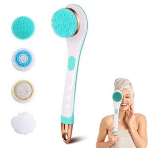 Brosse De Douche &Eacute;lectrique Rechargeable, Rotative, &Agrave; Long Manche, Pour Le Dos, Id&eacute;ale Pour Le Nettoyage Et L'exfoliation Du Corps. Imperm&eacute;able Et Antid&eacute;rapante, Avec 4 T&ecirc;tes De Brosse Diff&eacute;rentes. - Neuf