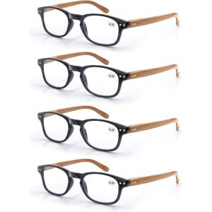 Lot De 4 Lunettes De Lecture 2.25 Hommes Femme,Lunettes Loupe Monture Leger Branches A Ressort,Lunettes De Vue Motif Effet Bois - Neuf