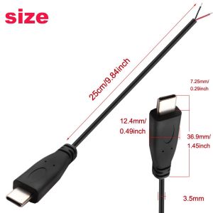 15 Pi&egrave;ces Queue de cochon USB Type-C,22AWG 5V 3A prise USB-C vers fil nu &agrave; 2 broches,USB type C rallonge de c&acirc;ble,prise USB C &agrave; souder avec extr&eacute;mit&eacute; ouverte pour les bricoleurs (25 cm) - Neuf