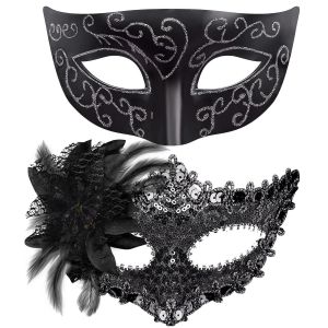 2 Pi&egrave;ces V&eacute;nitien Masque Couple Masque De Mascarade Bal Masqu&eacute; V&eacute;nitien Masque Femme Homme Pour Les Yeux Pour Halloween Mascarade Carnaval.[J14] - Neuf