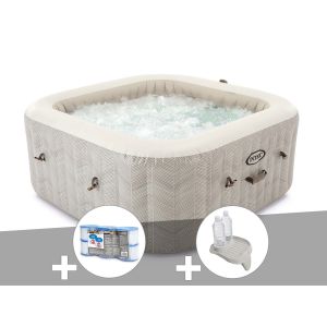 Kit spa gonflable Intex PureSpa Chevron carr&eacute; Bulles 4 places + 6 filtres + Porte-verre - Neuf