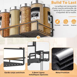 Lot De 6 &Eacute;tag&egrave;res &Agrave; &Eacute;pices Murale,Porte-&Eacute;pices Murale Pour Pots D'&eacute;pices Et Assaisonnements,Rangement D'&eacute;pices Suspendu Avec Adh&eacute;sif Et Vis Pour Cuisine Et Placard Int&eacute;rieur (Noir) - Neuf
