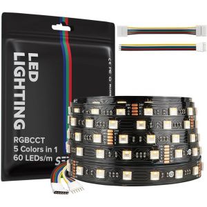 5050 Rgbcct Ruban Led 5 En 1 Rgb+Blanc Chaud 3000K-6000K 24V 5M 60Leds/M Ip30 Non &Eacute;tanche Rgbw Bande Led Rgbww Super Lumineux Pour L'&Eacute;clairage De La Maison Et De La Chambre &Agrave; Coucher - Neuf