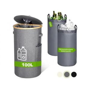 Collecteur de bouteilles consign&eacute;es - Conteneur pliable 100L - Tissu Oxford 600D gris - Cadre bambou - 2 sacs amovibles - Neuf