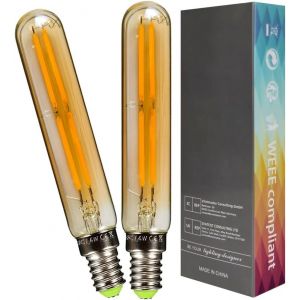 KAL-, Lot De 2 Ampoules Led, Ampoule À Filament Dorée 4W, Petite Ampoule Tubulaire 2500K 4W, Culot E14 Équivalent À 40W, Ampoule Décorative T20 - Neuf