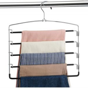 Lot de 3 cintres antidérapants pour pantalons, gain de place, multi-couches, bras pivotant, en acier inoxydable, pour pantalons, jeans, cravates, vêtements (noir) - Neuf