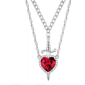Kal-Collier À Deux Pièces Pour Couple, Collier Argenté Avec Pendentif C?ur-Épée En Couches, Vintage, Collier Tendance Style Y2k, Cadeau Bijoux Pour Anniversaire - Neuf