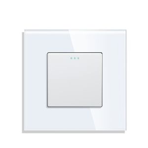 Interrupteur de bouton à bascule de avec points fluorescents,plaque murale Blanc en verre en cristal moderne,interrupteur d'éclairage,1 compartiment,interrupteur à 2 pôle,10A 250V - Neuf