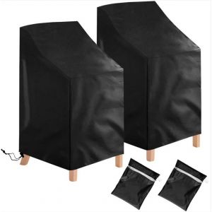 Pack De 2 Imperméable Chaise De Jardin Couvre Coupe-Vent Résistant Aux Uv Polyester Oxford Empilable Jusqu'à 6 Chaises - Neuf
