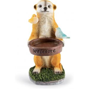 Mevronisshop-Solaire Del Suricate Avec Bain Pour Oiseaux | Sans Fil Avec Capteur Automatique De Lumière | Fidèle Aux Détails | Décoratif Pour Jardin, Balcon, Terrasse | Durée D'éclairage De 8 Heures - Neuf