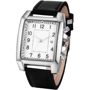 Eryi-Montre Homme En Cuir,Montre Homme Rectangulaire À Bracelet Analogique Quartz,1atm Etanche,Montre Vintage Simple Avec Calendrier Et Gros Cadran,Cadeau Pour Homme - Neuf