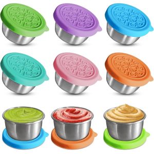 Checarzhn--No1-Lot De 6 Récipients Alimentaires - Petits Récipients À Épices En Acier Inoxydable - Avec Couvercle - Réutilisable - Mini Récipient À Sauce - Pour Les Collations, Les Sauces Et Les Épic - Neuf