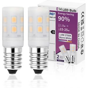 Kal-Ampoule Led E14 Pour Réfrigérateur, Blanc Chaud 2700k, 1.8w Équivalent À 25w, 245 Lumens, Petit Led E14 Pour Frigo/Lampe De Sel/Veilleuse Enfants, 2 Pièces - Neuf