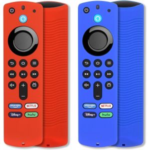 Lot De 2 Coques De Protection En Silicone Antidérapant Compatible Avec Fire Tv Stick Alexa Télécommande Vocale (3E Génération) (Rouge Et Bleu) - Neuf