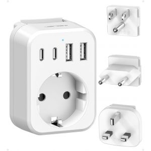 THEF-Adaptateur Prise Universelle, Adaptateur de Voyage vers USA/UK/Europe,Adaptateur Type B/G/C International avec 2 USB et 2 USB C 3680W Adaptateur Prise Irlande,USA, Canada,Singapore, HK - Neuf