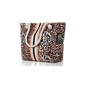 (Imprim&eacute; l&eacute;opard) Sac de plage extra large en toile imperm&eacute;able avec fermeture &eacute;clair et poches, parfait pour les voyages, la piscine, la natation, la plage et les vacances - Neuf