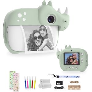 Appareil Photo Instantané Enfants,Appareil Photo Numérique à Impression Instantanée Enfants avec Carte 32GB,12MP/1080P Selfie Caméra Vidéo,Cadeau pour Filles Garçons 3-12 Ans (Vert) - Neuf