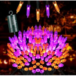 Halloween Decoration Guirlande Lumineuse, 10m 100 Led Orange Violet Guirlande Lumineuse &Agrave; Piles 8 Modes &Eacute;tanche Lumi&egrave;res, D&eacute;coration Halloween Pour Exterieur Interieur Jardin Balcon F&ecirc;te - Neuf
