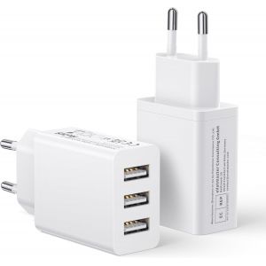 Multiple Usb Charger 2 Pack, 3 Port Usb Socket 15w/3a Mains Adapter Charger For Iphone 16/15/14/13/12/11/X/8/7/Se, Samsung Galaxy S25/S24/S23/S22/S21/S20, Xiaomi, Huawei - Neuf