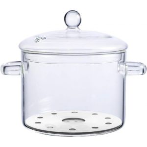 Jexnovashop-1,5 L Pot &Agrave; Soupe En Verre Pour Plaque &Agrave; Induction Avec Poign&eacute;es Faciles &Agrave; Saisir, Pot &Agrave; Braiser Avec Couvercle Couvert Pour L&eacute;gumes Et Soupe - Neuf