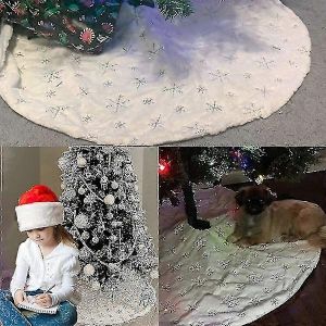Jupe de sapin de No&euml;l blanche de 122 cm (48 pouces) en peluche, tapis de sapin de No&euml;l, jupe de sapin de No&euml;l en fourrure artificielle avec flocons de neige pour No&euml;l - Neuf