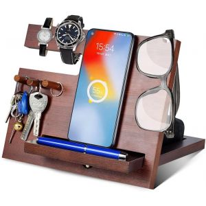 Cadeau Homme Organiseur de Bureau en Bois Support de Telephone Bureau Fete des Peres Cadeau pour Papa Station d'accueil en Bois Organiseur de Table Cadeau Anniversaire Homme Idee Cadeau No&euml;l Homme - Neuf