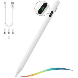 Stylet universel à écran tactile compatible avec les smartphones et tablettes iOS/Android,stylet pour tablette avec affichage de la batterie,blanc - Neuf