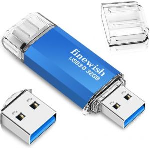 CLé USB 32 Go 3.0,2 en 1 Type C 3.0 Pen Drive 32gb Imperméable Cle USB C 32 Go pour Smartphone MacBook Tablette Ordinateur avec Une Vitesse de Transfert de données allant jusqu'à 40 Mo/s (Bleu) - Neuf