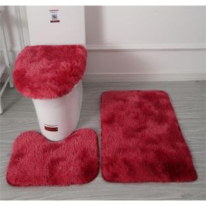 Lot de 3 tapis de salle de bain doux en microfibre-Tapis de bain antid&eacute;rapant et pelucheux-Housse de si&egrave;ge de toilette pour salle de bain-Tapis de bain absorbant l'eau,lavable en machine (rouge - Neuf