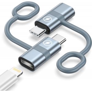 Adaptateur Lightning vers USB C, 2 Pièces Adaptateur Lightning Femelle vers USB C Mâle pour iPhone 16/16 Pro/15 Pro Max/15, iPad Pro/Air, Samsung Galaxy S25/S24/S23, Pas pour Audio/Clé USB/Écouteurs - Neuf