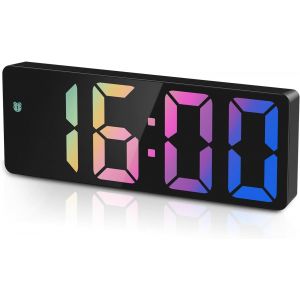 KAL-Réveil Numérique, Horloge Led Pour La Chambre, Horloge Électronique De Bureau Avec Affichage De La Température, Luminosité Réglable, Commande Vocale, 12/24H - Neuf