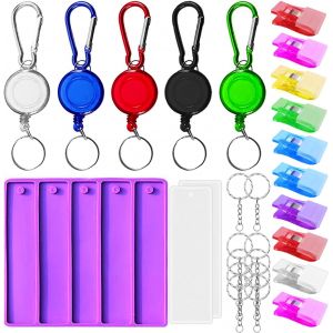 28 Pièces Extracteur De Carte De Crédit Moule En Résine De Silicone, 3 Rectangle Moule De Coulée, 10 Acrylique Débit Carte Bancaire Grabber, 5 Clip D'enrouleur, 10 Porte-Clés Pour Femmes Ongles Longs - Neuf