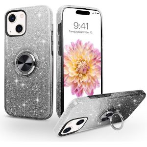 Kal-Coque Iphone 15 Avec Anneau Rotatif 360° Support De Voiture Magnétiqu, Paillettes Scintillantes Brillantes Etui Protection À Anti-Rayure Antichoc Housse Pour Iphone 15 6.1'', Dégradé Noir - Neuf